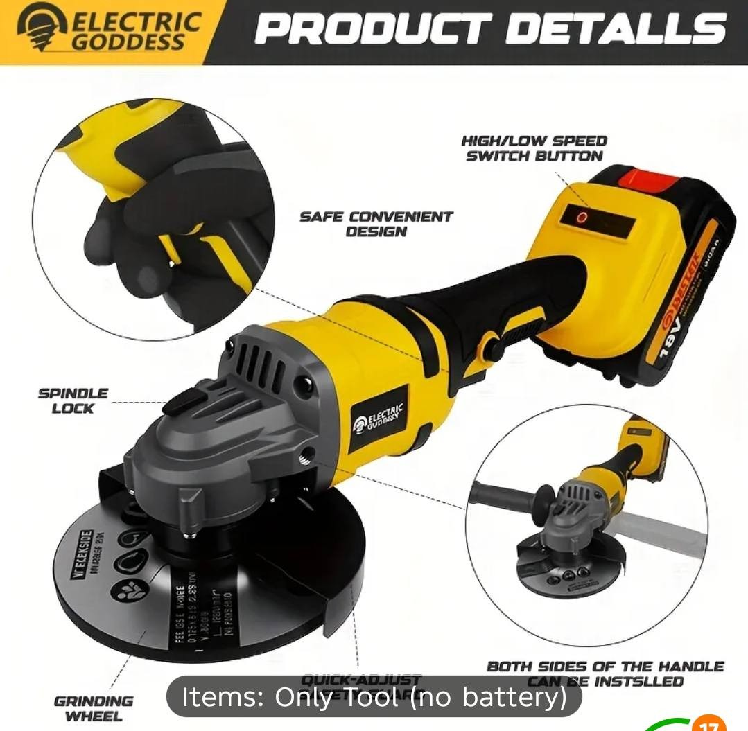 5'' (125mm) Cordless Brushless Angle Grinder – Model JMJ014